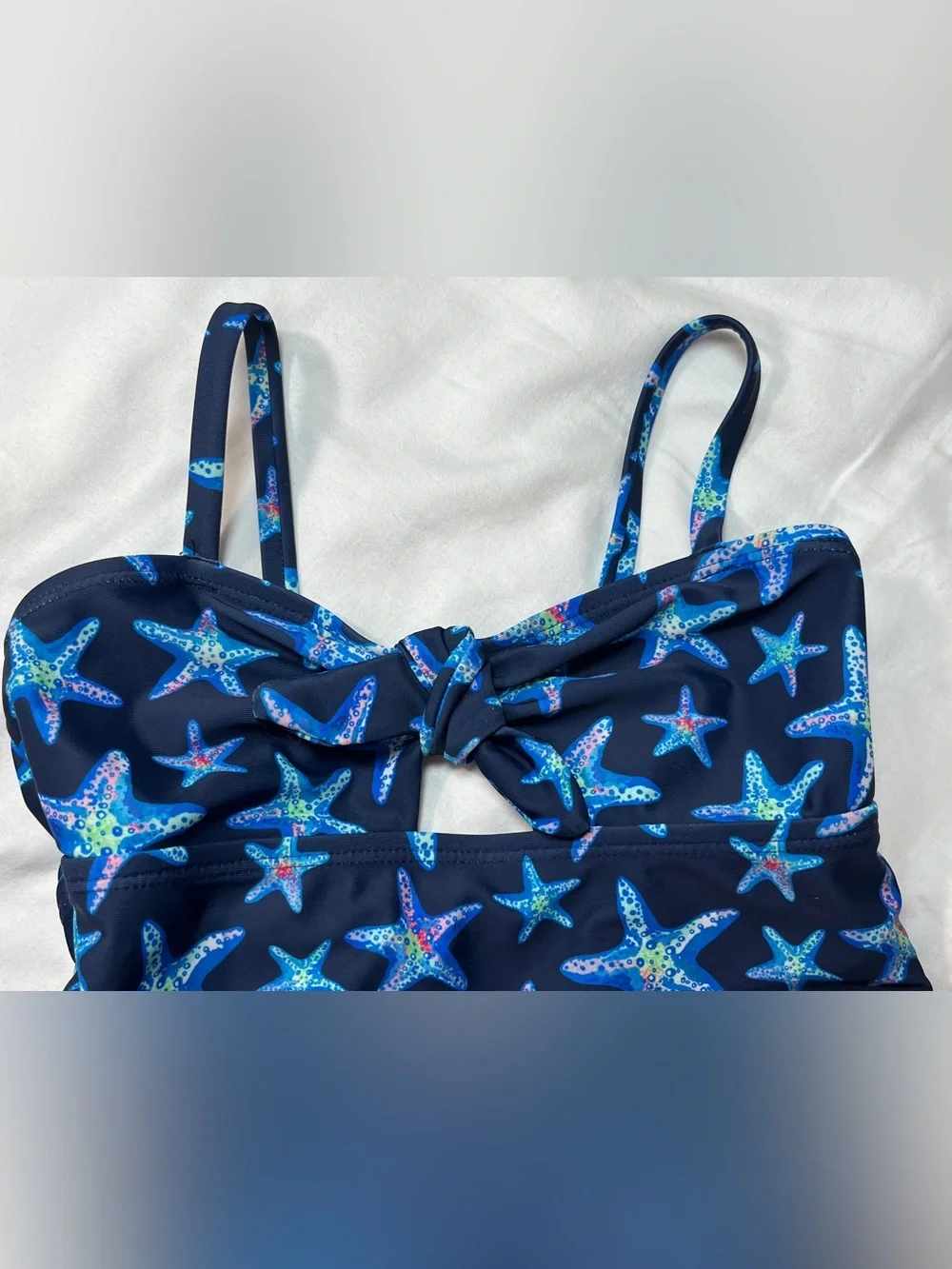 Lands' End Girls 2 Pc Rash Guard Swimsuit Set Starfish Print Navy UPF‎ 10-12